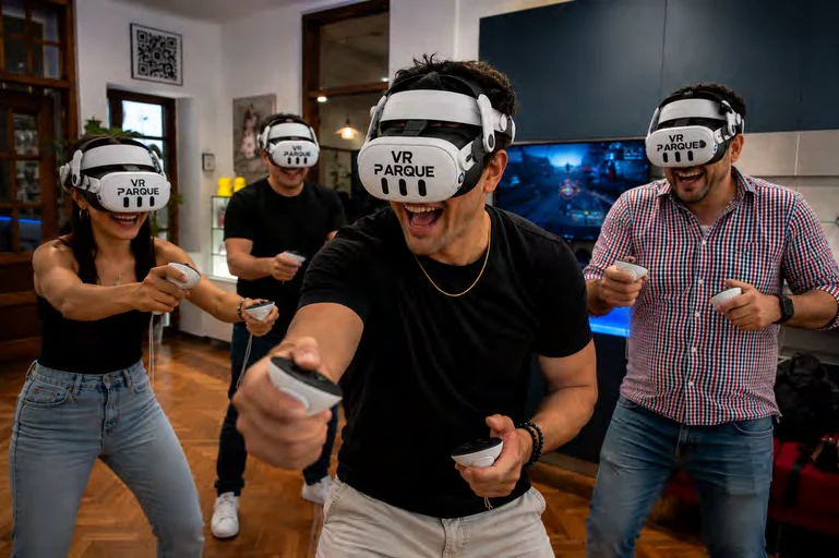 Adultos jogando realidade virtual juntos